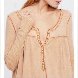 FREE PEOPLE We The Free KAI Long Sleeve Oversized Henley Khaki Size Small
